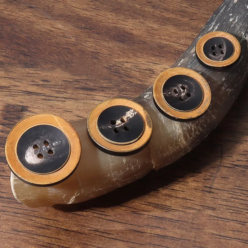 18 - 28mm Round 4 Hole Black Horn Buttons for Vintage Suit Jackets and Trench Coats 2PCS