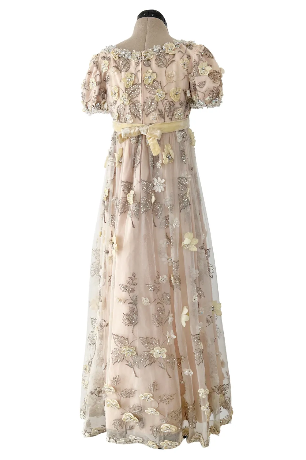 1967 George Halley Couture Heavily Embroidered Appliqué Rhinestone Pink Empire Dress