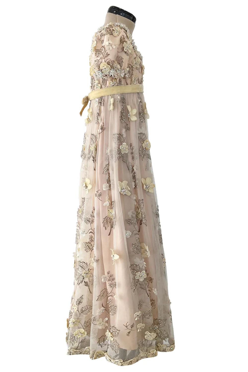 1967 George Halley Couture Heavily Embroidered Appliqué Rhinestone Pink Empire Dress