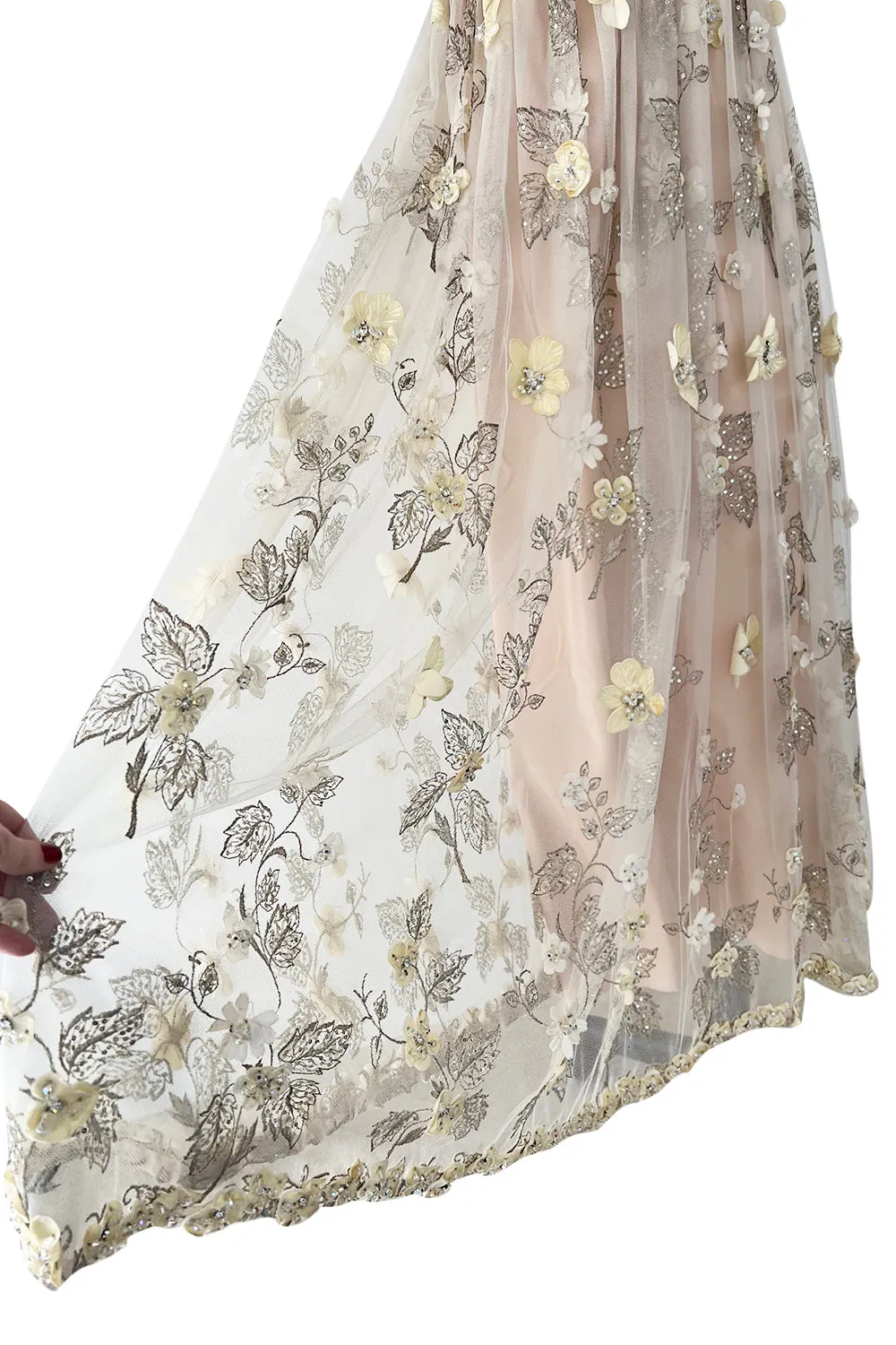 1967 George Halley Couture Heavily Embroidered Appliqué Rhinestone Pink Empire Dress