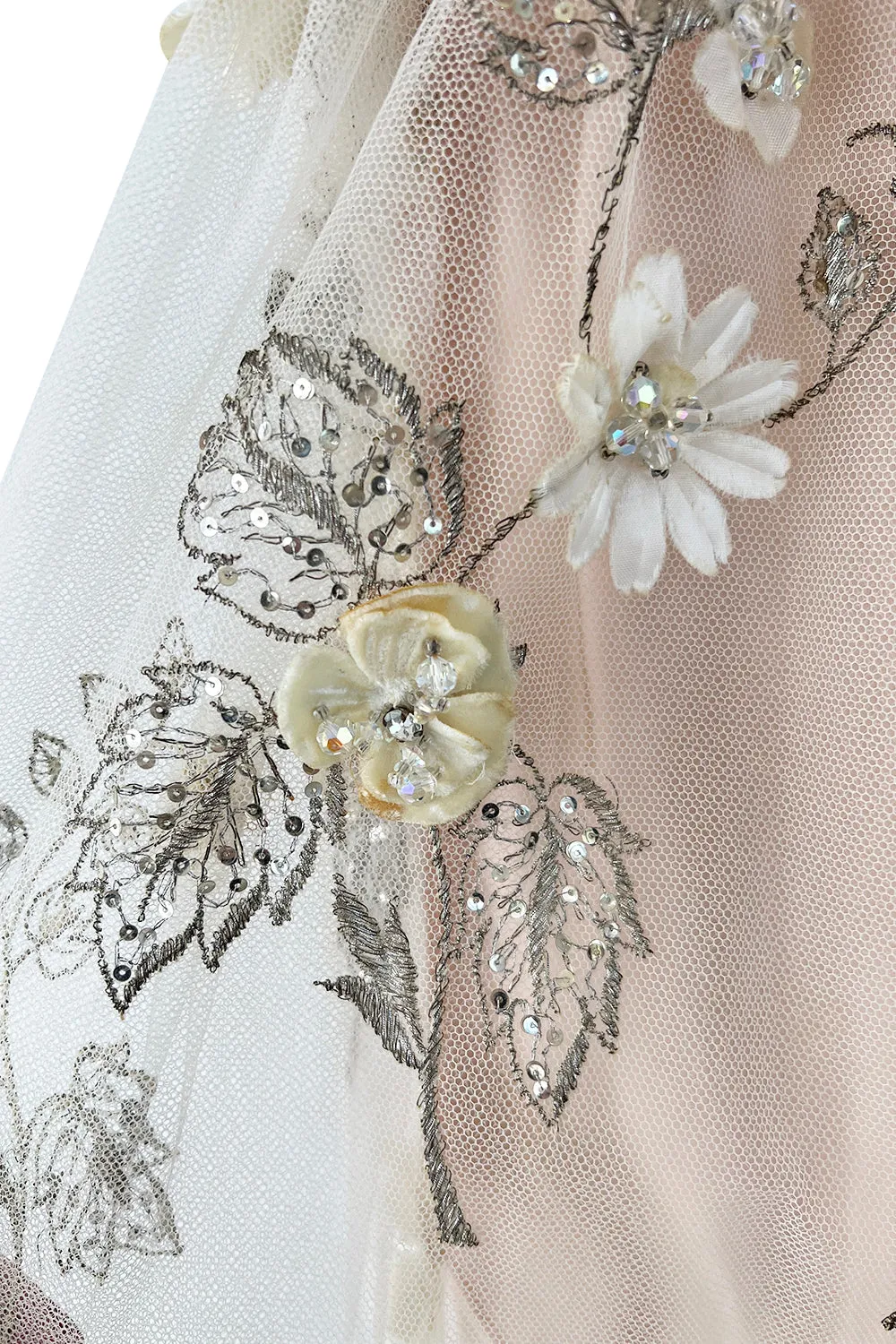 1967 George Halley Couture Heavily Embroidered Appliqué Rhinestone Pink Empire Dress