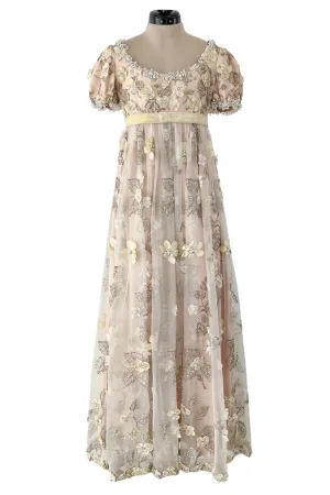 1967 George Halley Couture Heavily Embroidered Appliqué Rhinestone Pink Empire Dress