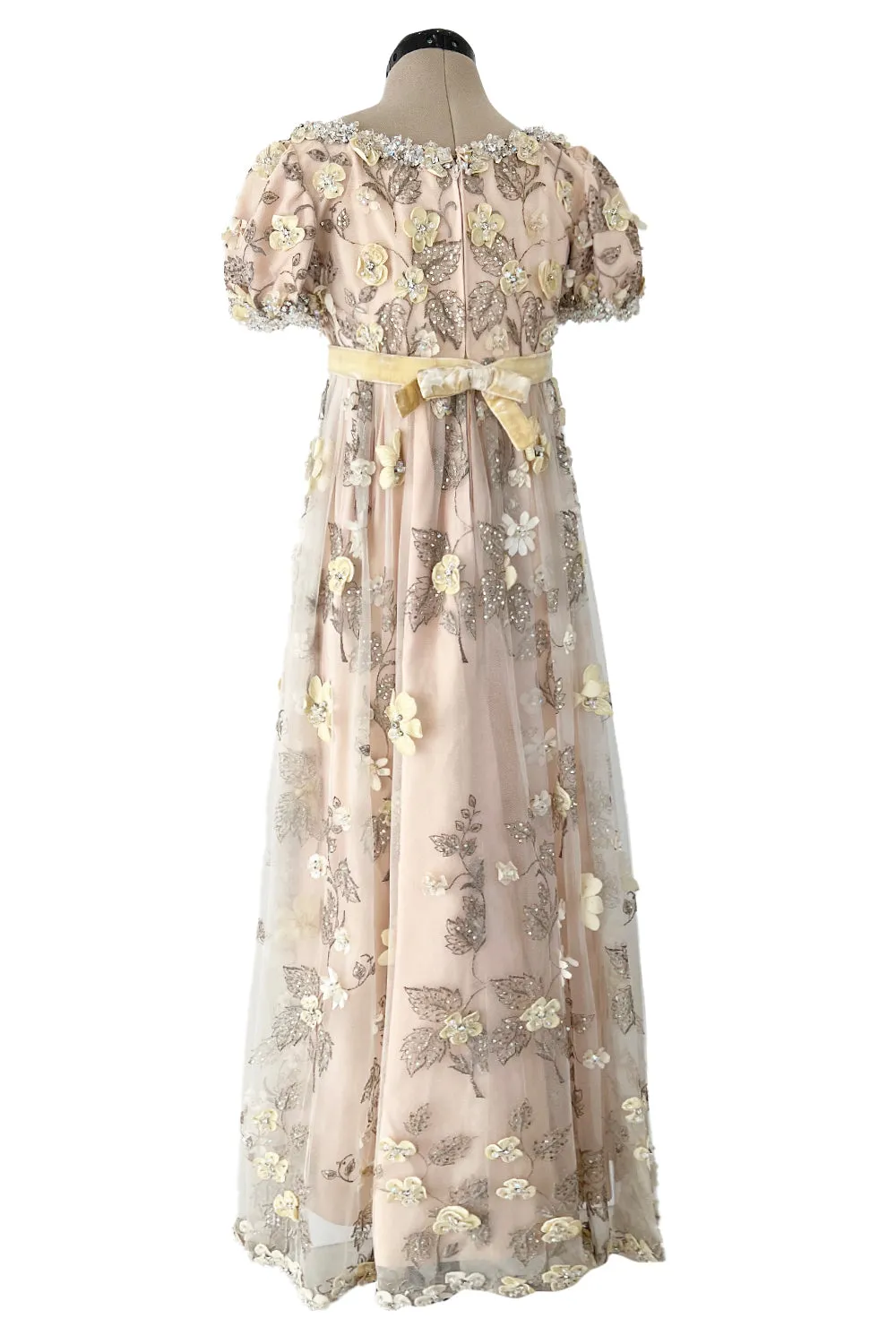 1967 George Halley Couture Heavily Embroidered Appliqué Rhinestone Pink Empire Dress