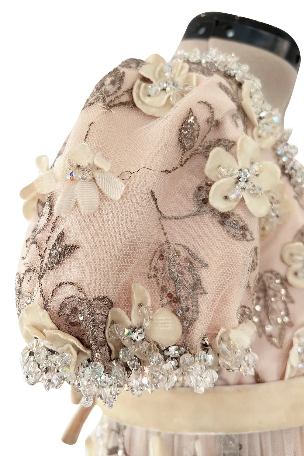 1967 George Halley Couture Heavily Embroidered Appliqué Rhinestone Pink Empire Dress