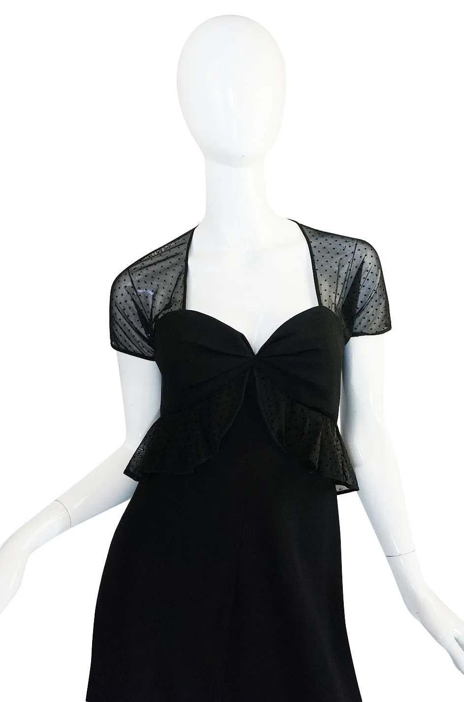 1980s Jackie Rogers Silk Crepe & Dotted Net Dress