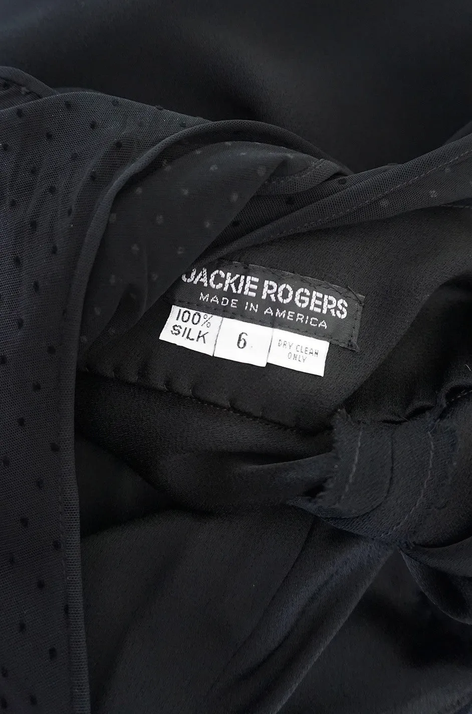 1980s Jackie Rogers Silk Crepe & Dotted Net Dress