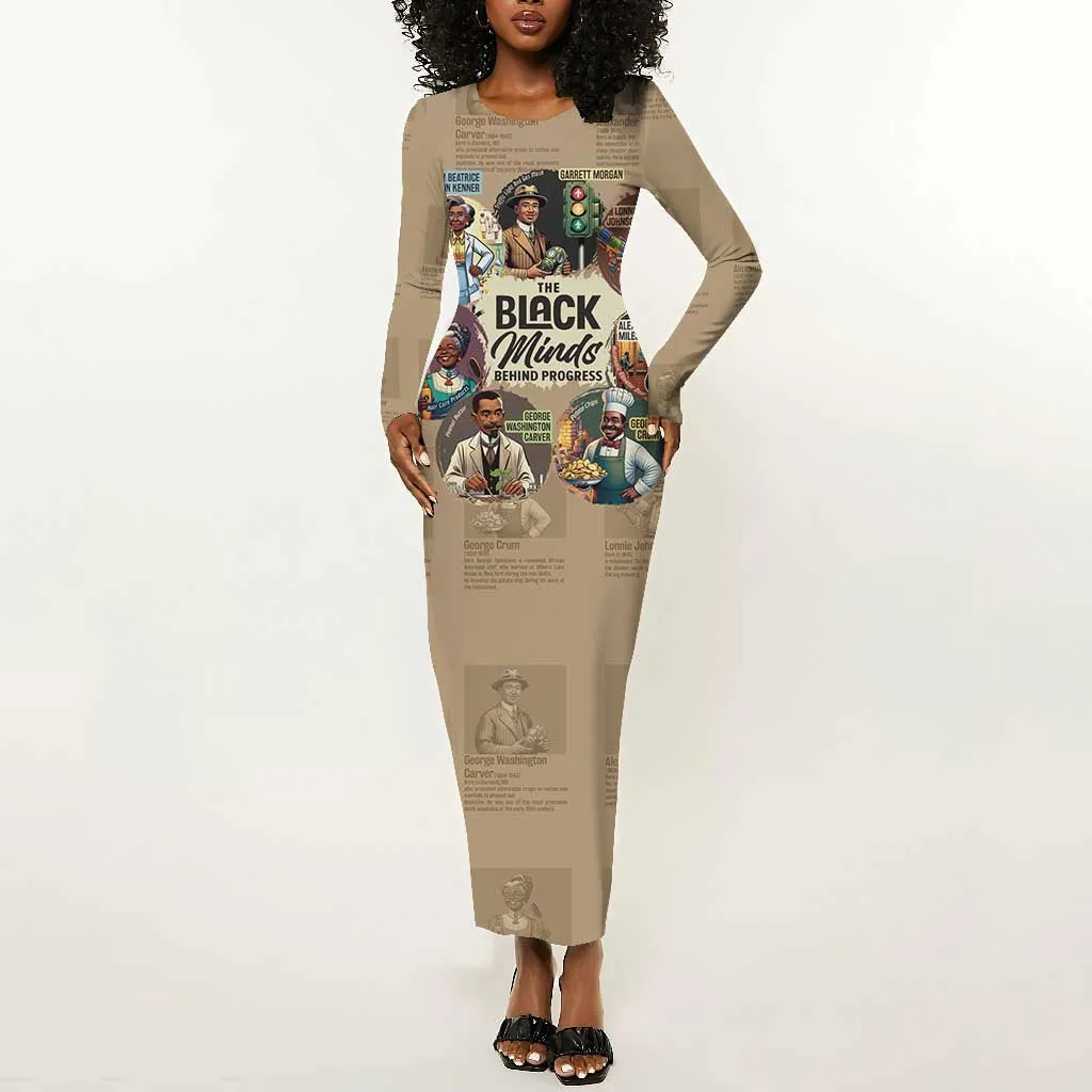 Africa Black Invention Long Sleeve Bodycon Dress The Black Minds Behind Progress DT03