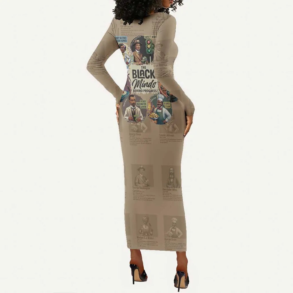 Africa Black Invention Long Sleeve Bodycon Dress The Black Minds Behind Progress DT03