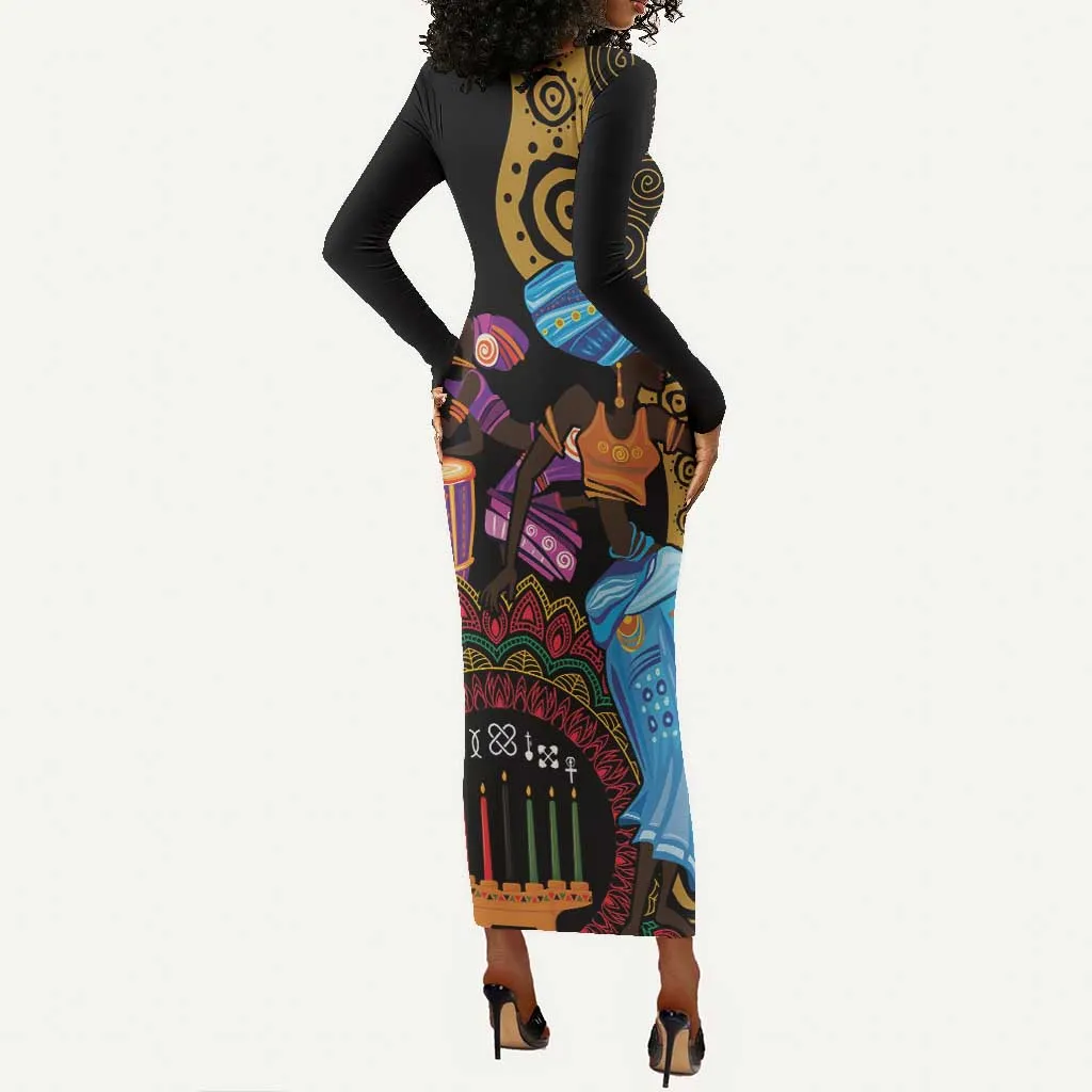 Africa Happy Kwanzaa Long Sleeve Bodycon Dress Tribal Dance LT7