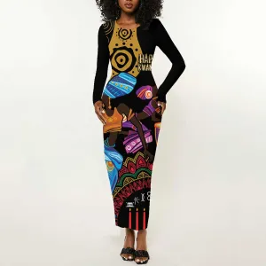 Africa Happy Kwanzaa Long Sleeve Bodycon Dress Tribal Dance LT7