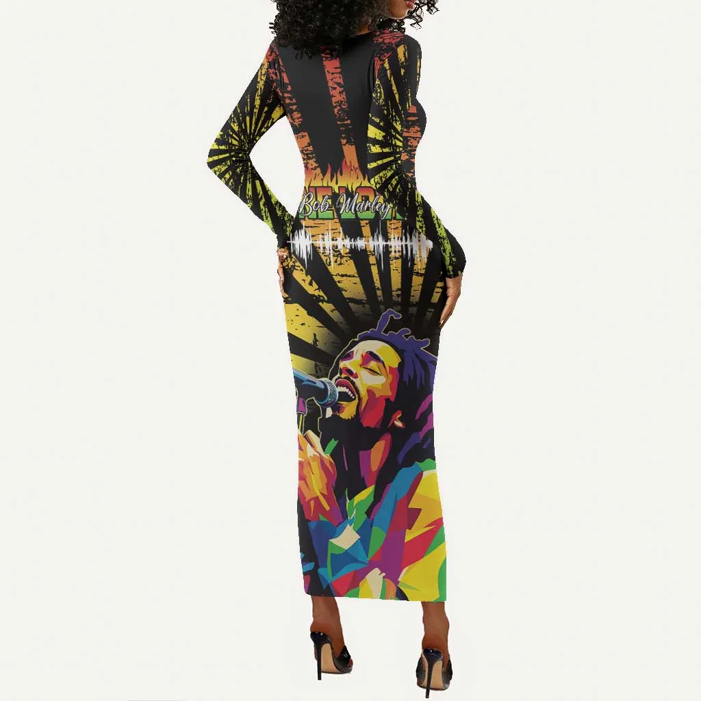 Afro-American Reggae Legend Bob Long Sleeve Bodycon Dress One Love - Grunge Style LT15