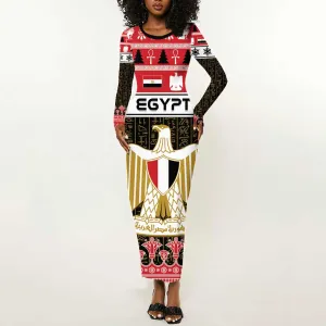 Afro Egypt Christmas Long Sleeve Bodycon Dress Coat Of Arms Mix Egyptian Pattern LT15