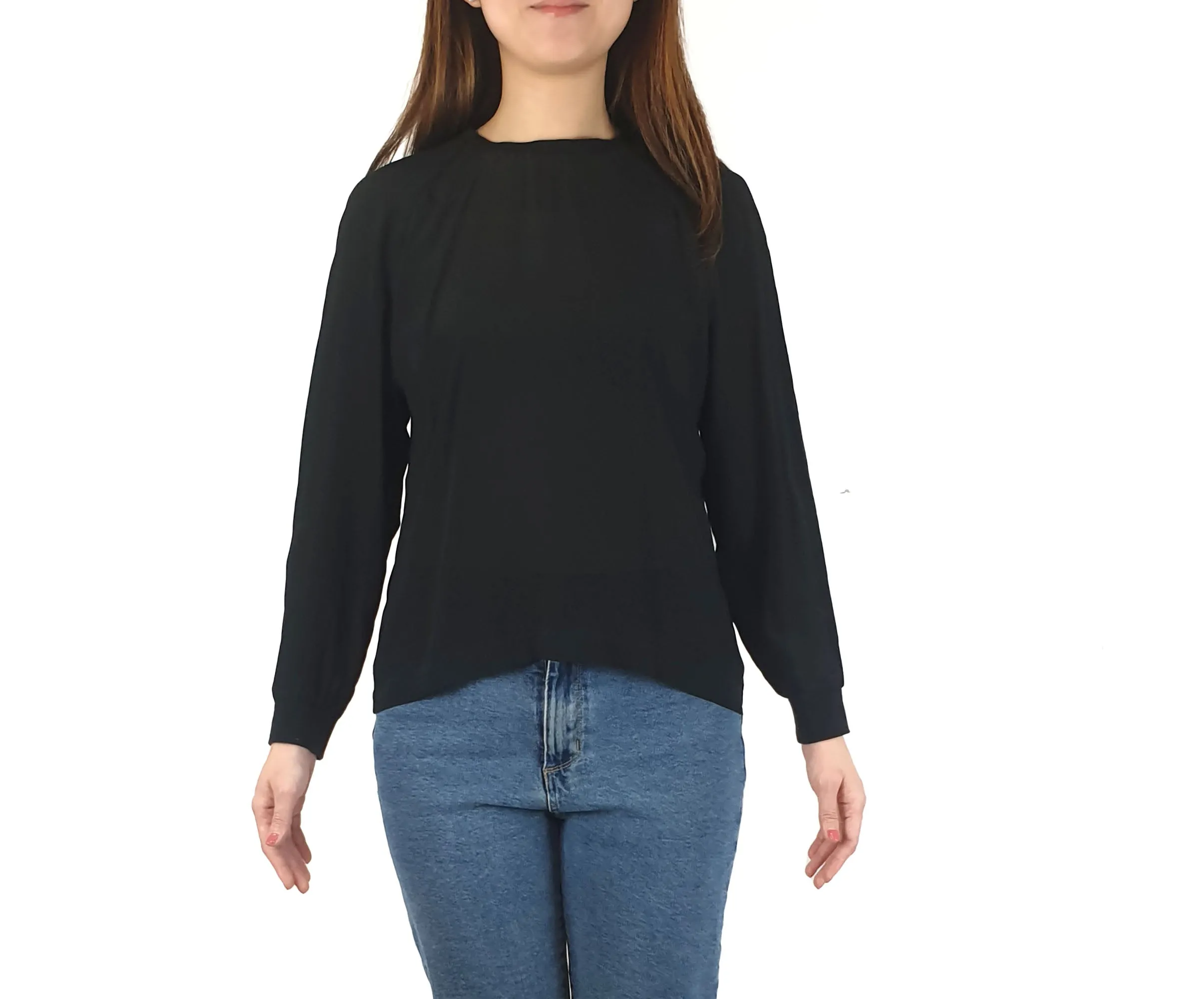 Alpha 60 black semi-sheer 100% silk long sleeve top size S
