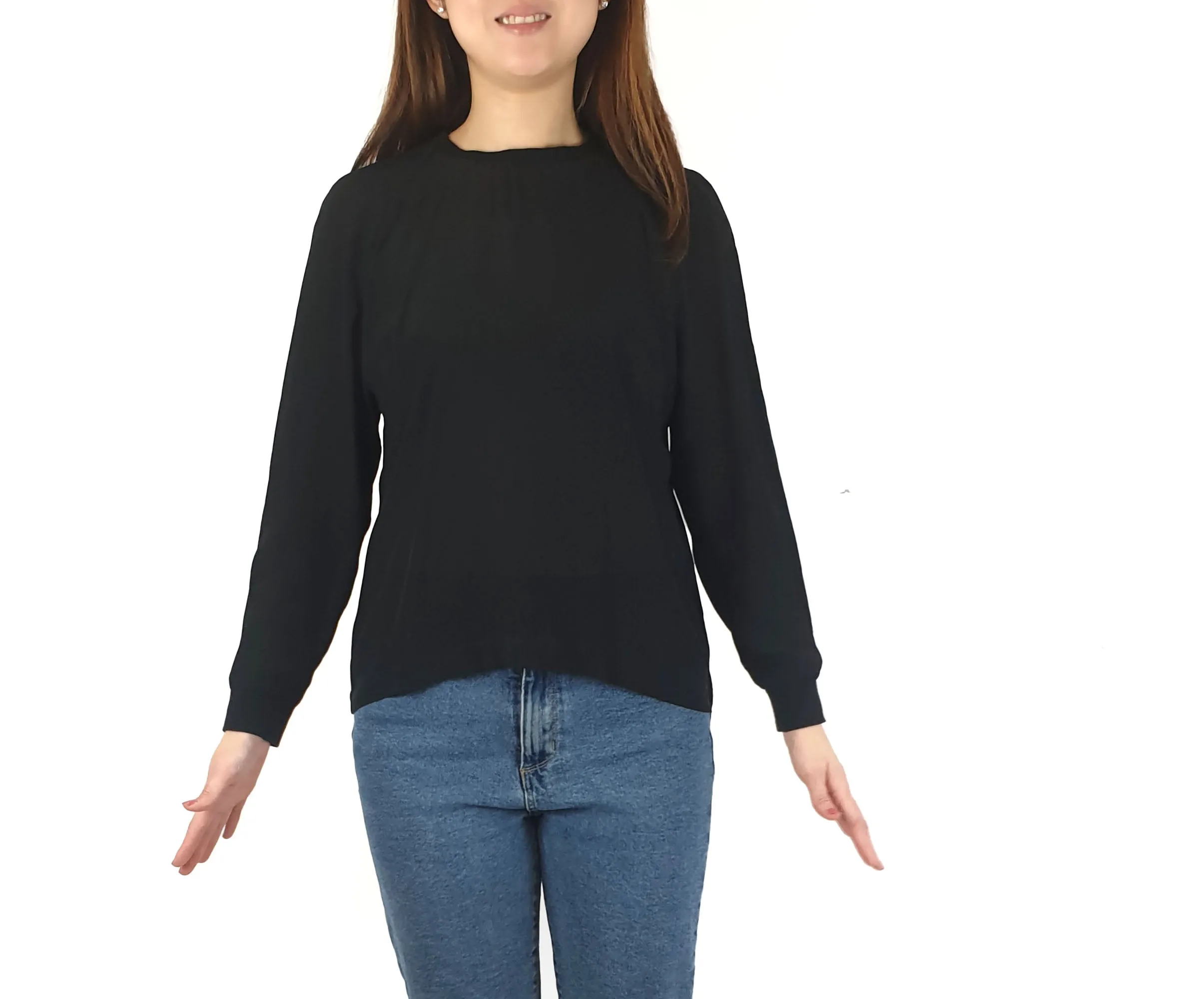 Alpha 60 black semi-sheer 100% silk long sleeve top size S