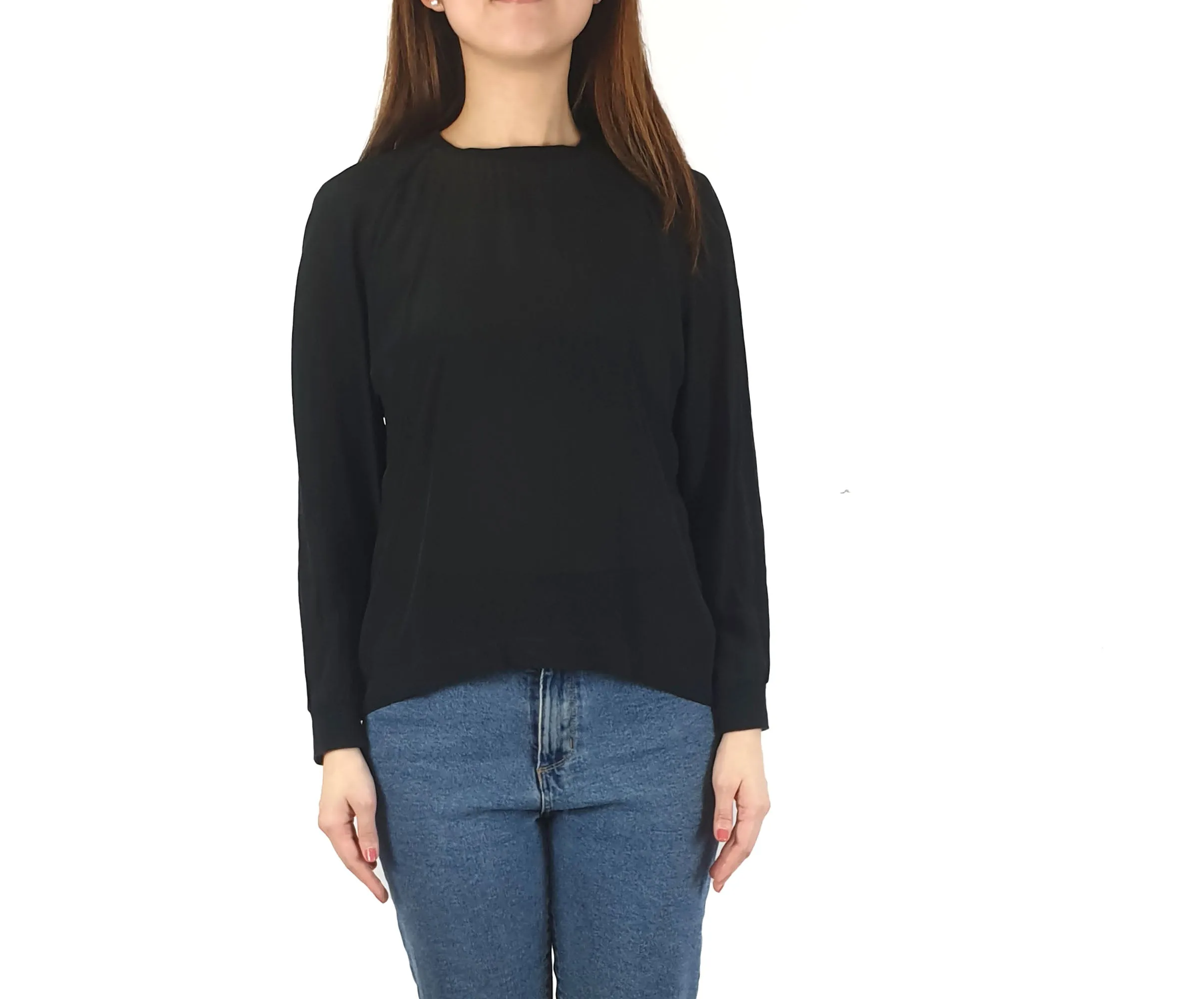 Alpha 60 black semi-sheer 100% silk long sleeve top size S