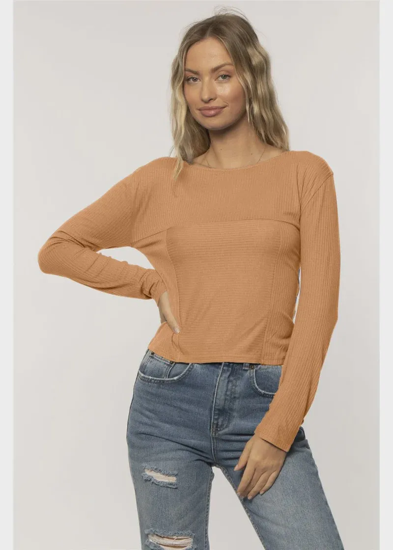 Amuse Karli LS Knit Top TOFFEE