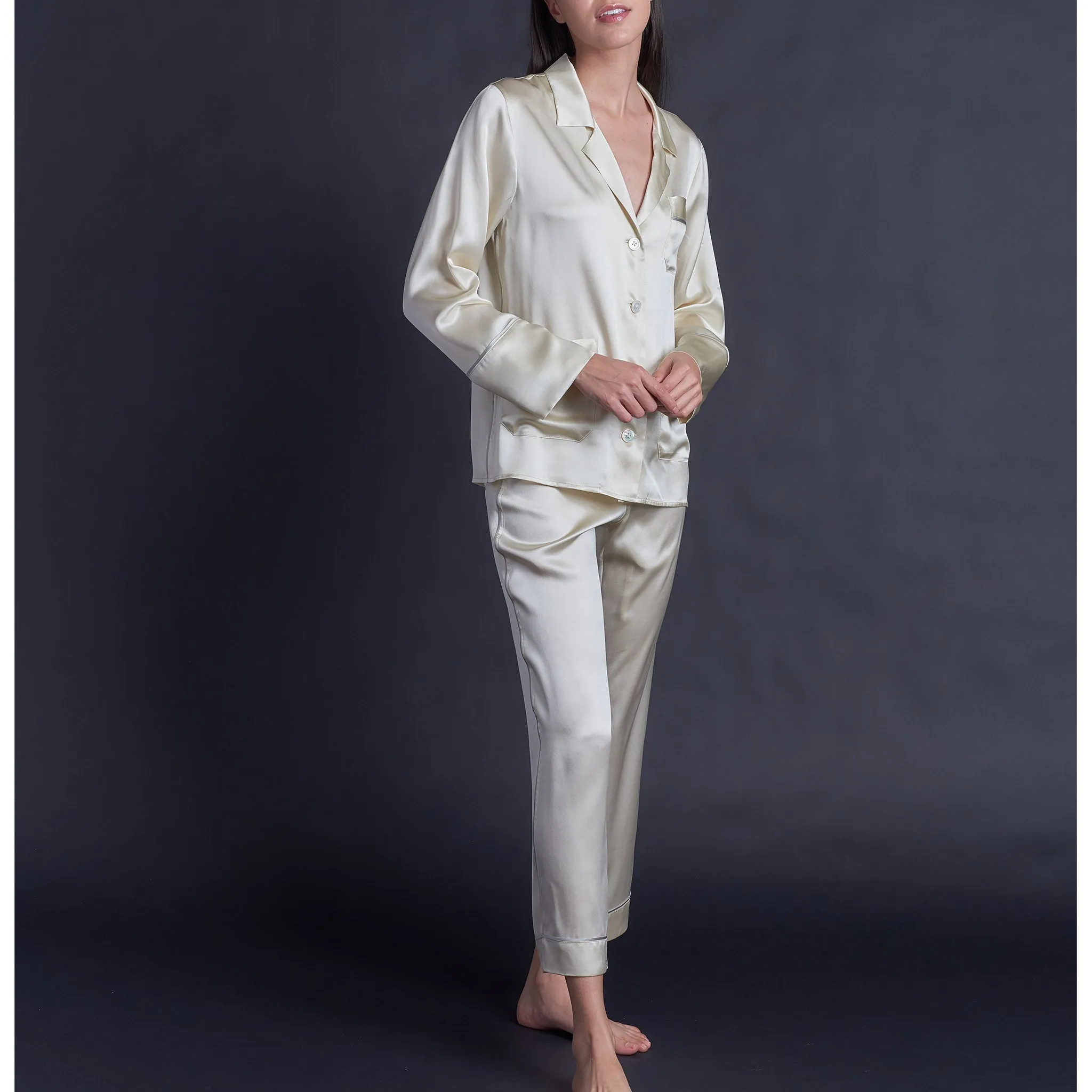Annabel Pajama Top in Pearl Silk Charmeuse