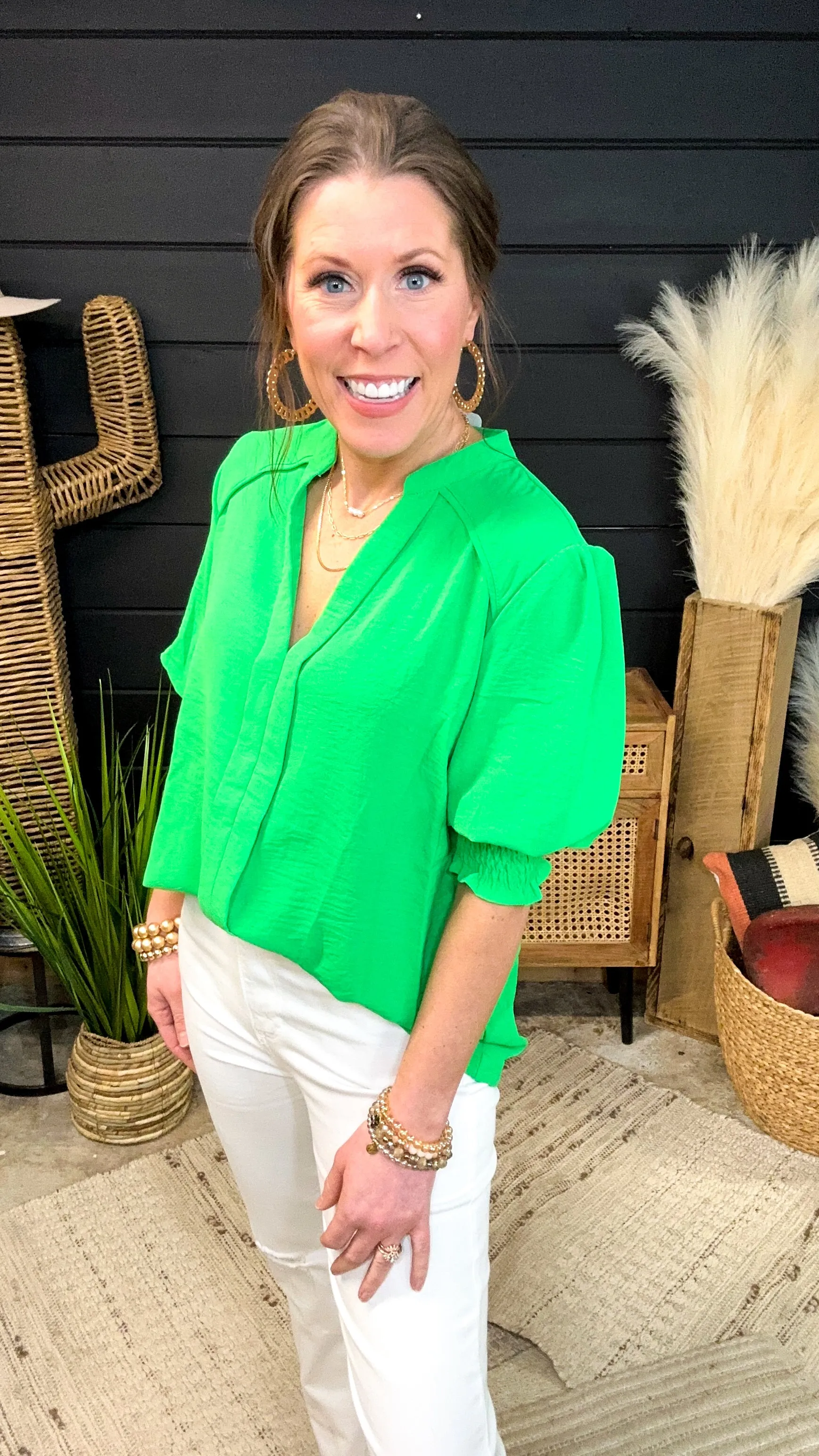 Apple Green Smock Cuff Sleeve Dolman