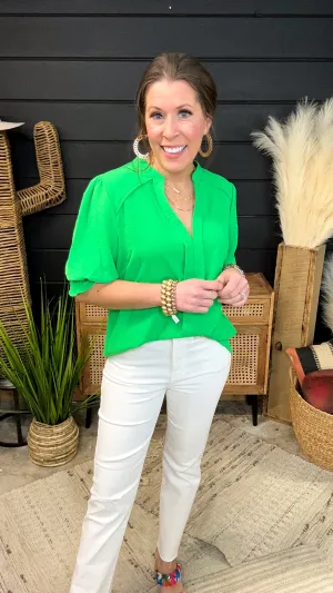 Apple Green Smock Cuff Sleeve Dolman