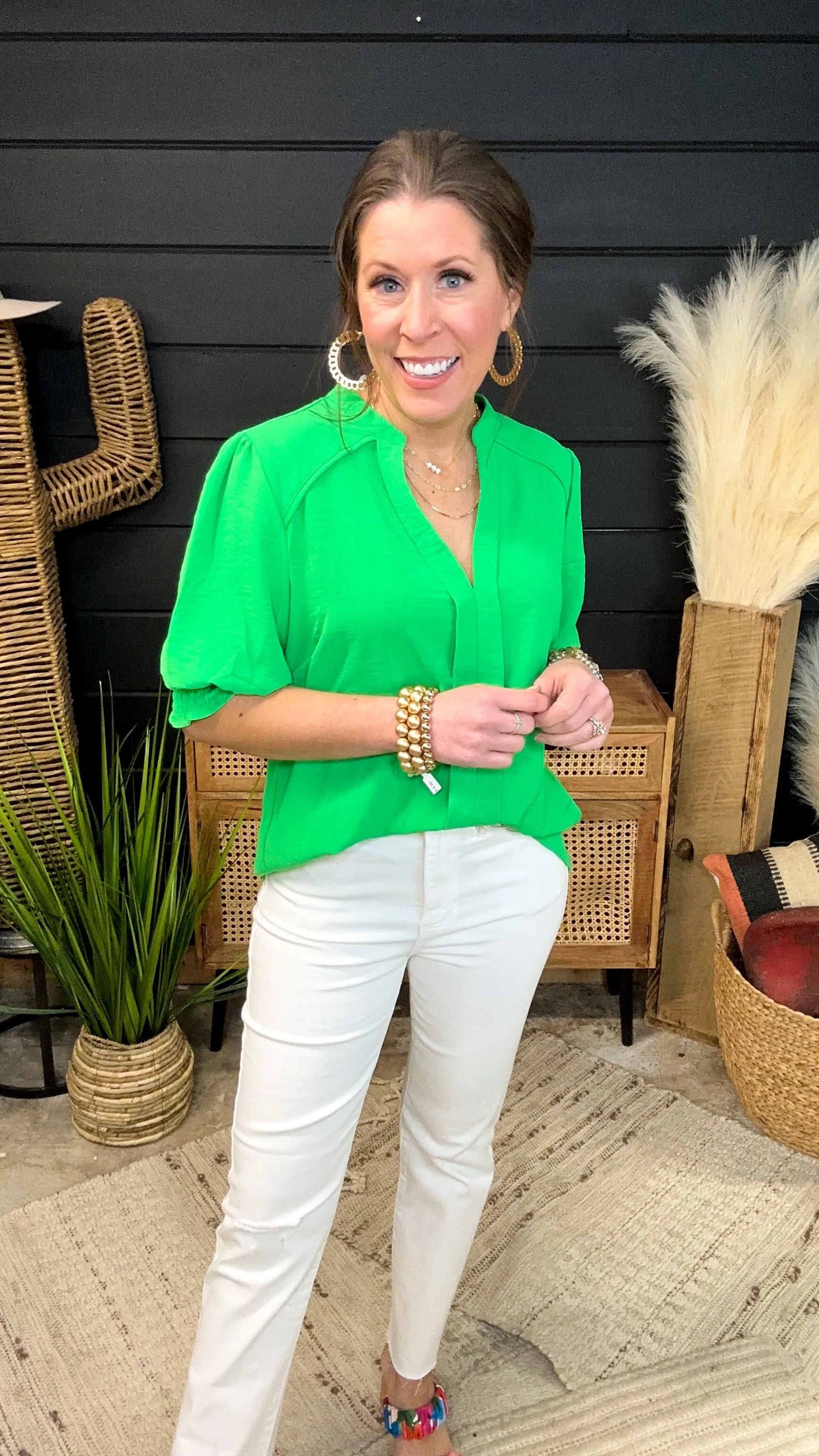 Apple Green Smock Cuff Sleeve Dolman