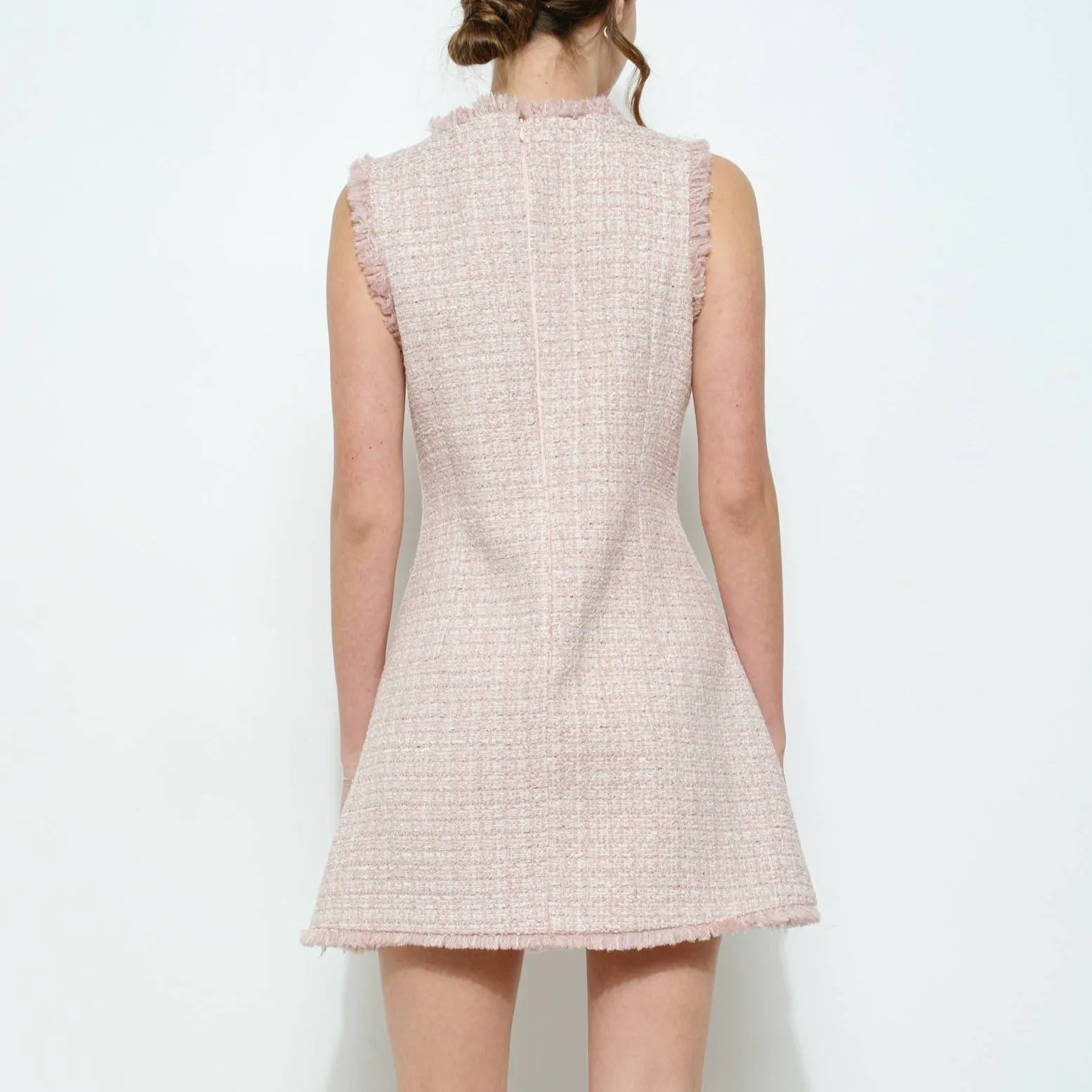 Ariana Frayed Textured Tweed Shift Dress