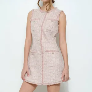 Ariana Frayed Textured Tweed Shift Dress