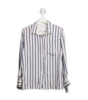 Asceno Cream Paris Oversized Pyjama Shirt Blue Stripe 100% Silk UK S