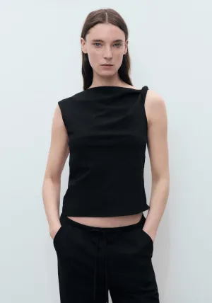 Asymmetrical Draped Top With Straps - Black