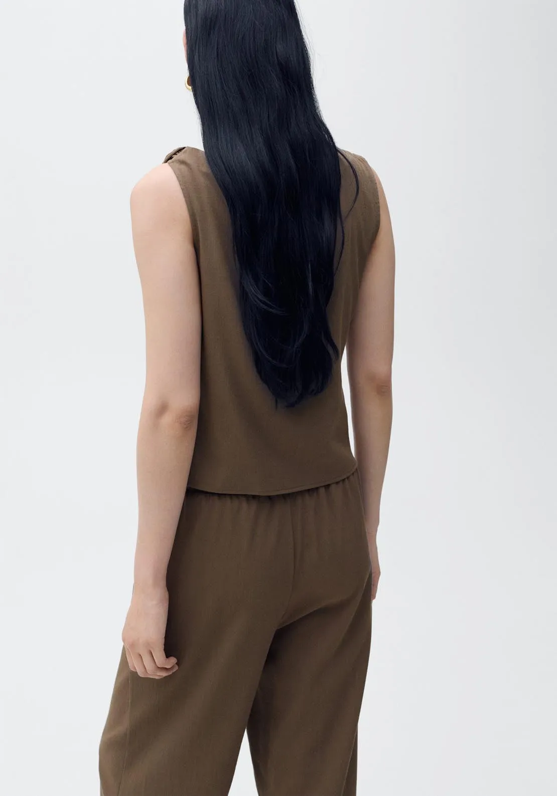 Asymmetrical Draped Top With Straps - Brown