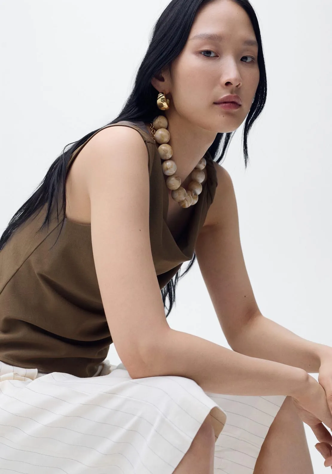 Asymmetrical Draped Top With Straps - Brown