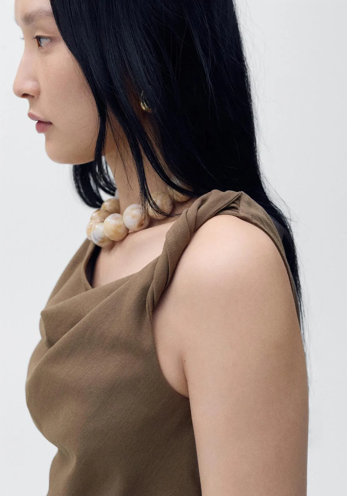 Asymmetrical Draped Top With Straps - Brown