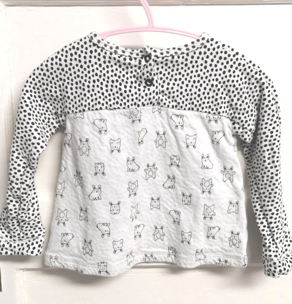 BABY GIRL SIZE 12 MONTHS - PETIT LEM / JUMPING BEANS, 2 Pack Longsleeve Graphic Tops EUC B24