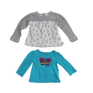 BABY GIRL SIZE 12 MONTHS - PETIT LEM / JUMPING BEANS, 2 Pack Longsleeve Graphic Tops EUC B24