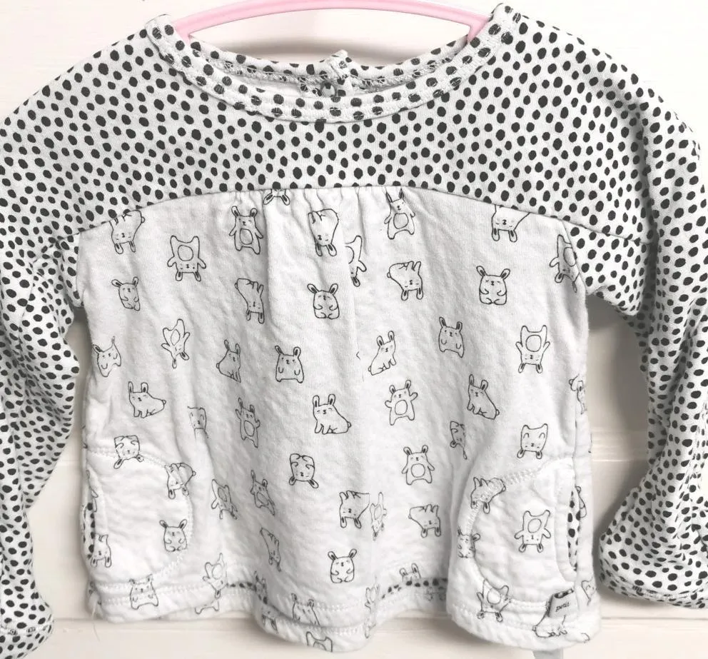 BABY GIRL SIZE 12 MONTHS - PETIT LEM / JUMPING BEANS, 2 Pack Longsleeve Graphic Tops EUC B24