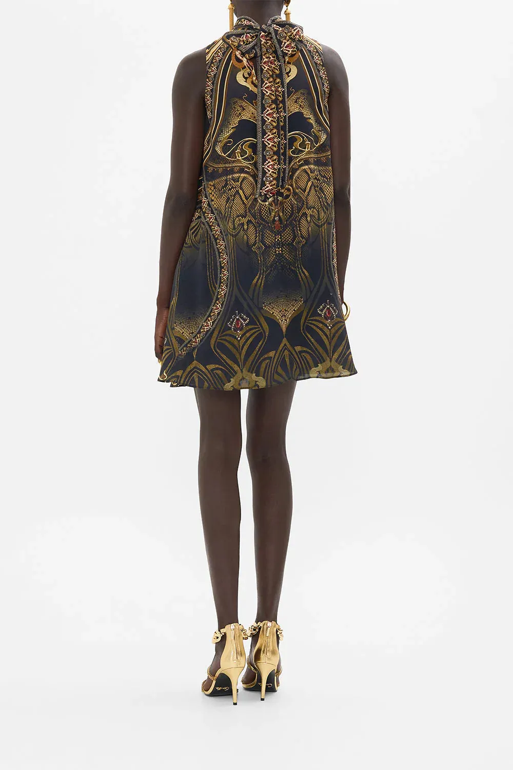 Back Neck Tie Short Dress - Nouveau Noir