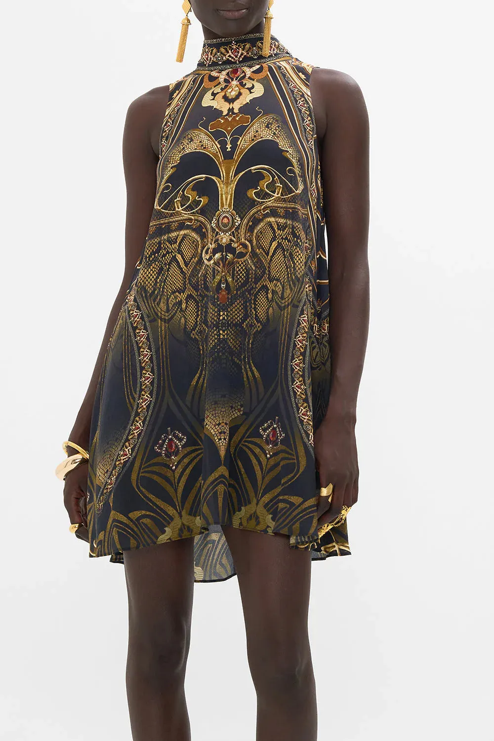Back Neck Tie Short Dress - Nouveau Noir