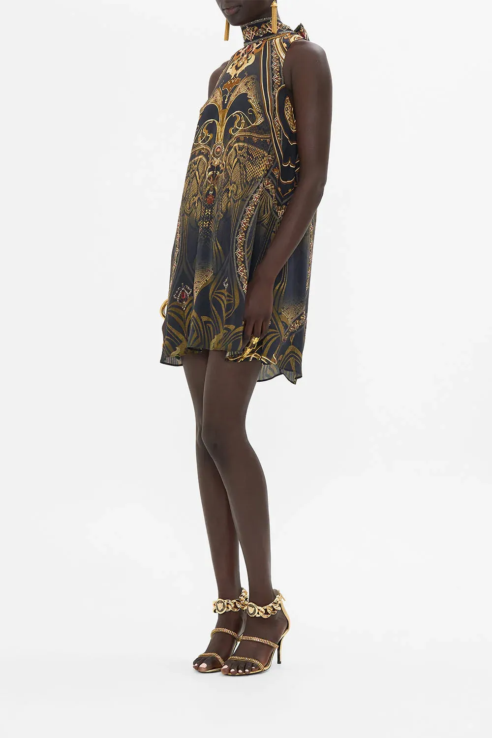 Back Neck Tie Short Dress - Nouveau Noir
