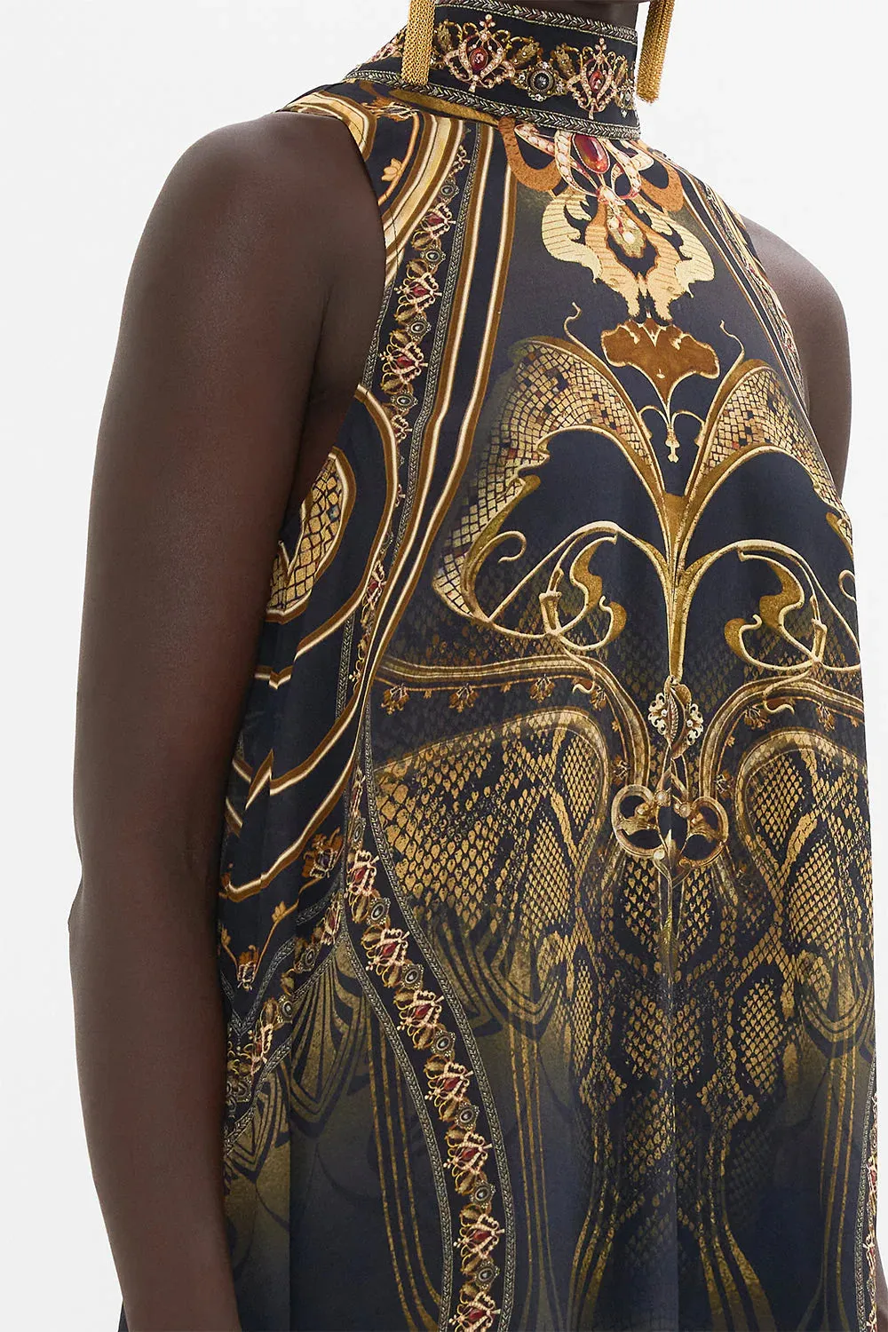 Back Neck Tie Short Dress - Nouveau Noir