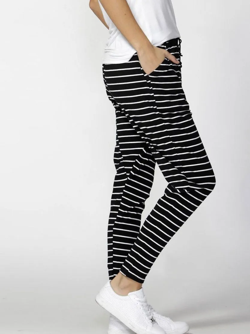 Betty Basics : Jade Relaxed Fit Pants : Black & White Stripe