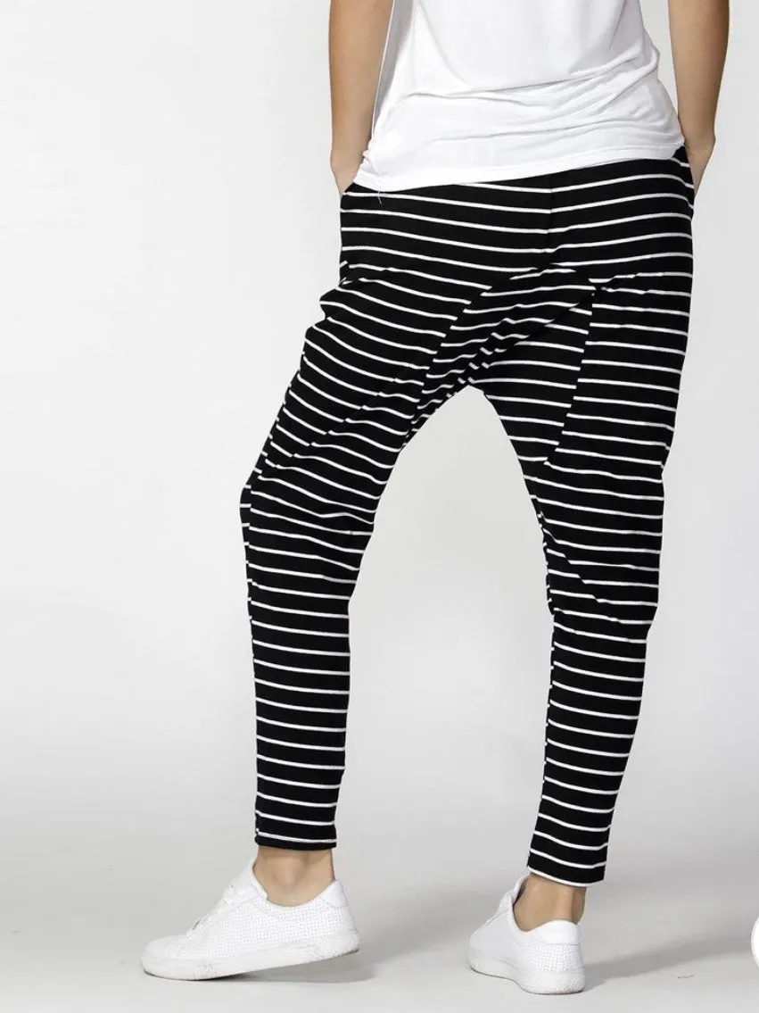 Betty Basics : Jade Relaxed Fit Pants : Black & White Stripe
