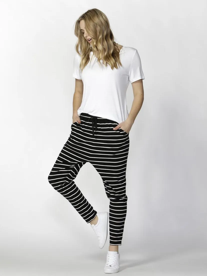 Betty Basics : Jade Relaxed Fit Pants : Black & White Stripe