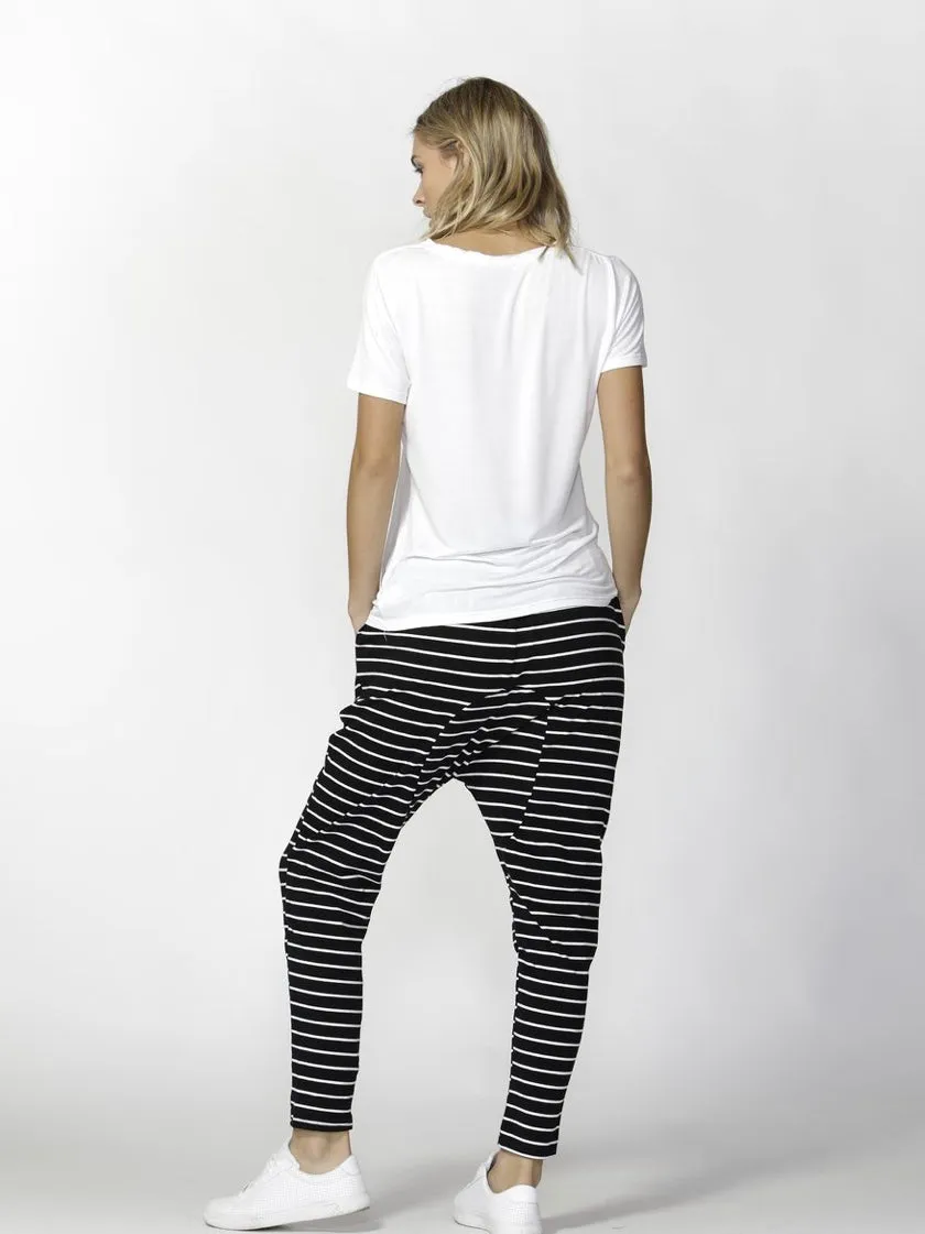 Betty Basics : Jade Relaxed Fit Pants : Black & White Stripe