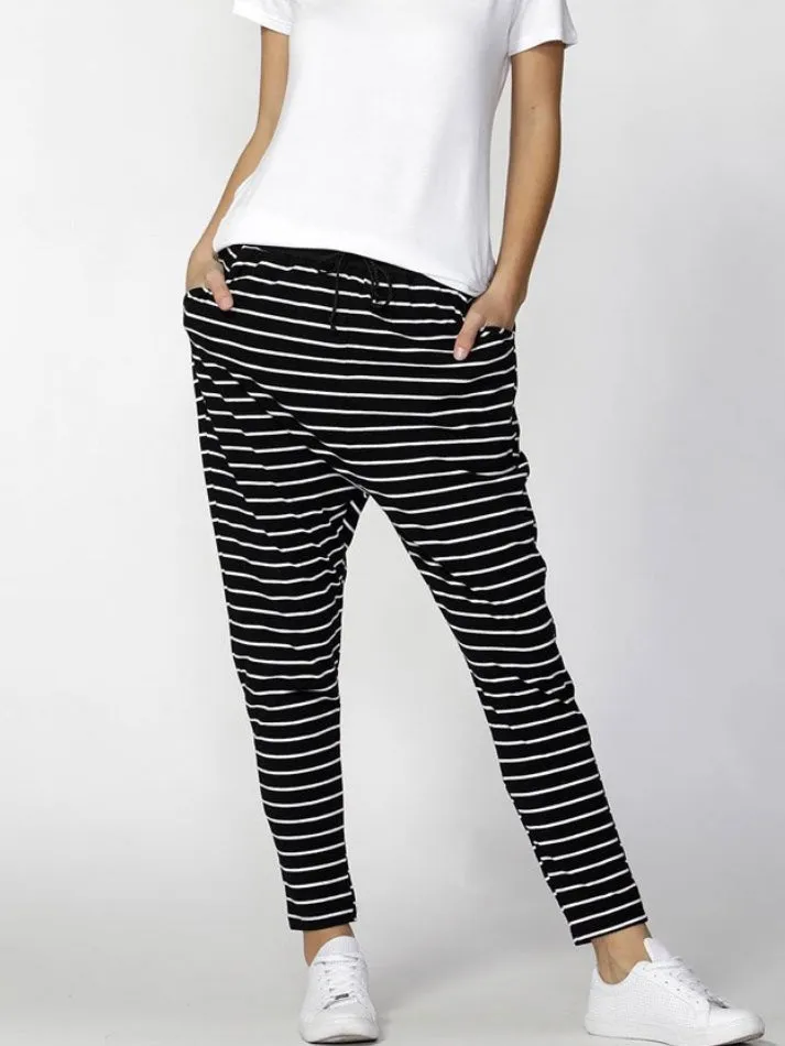 Betty Basics : Jade Relaxed Fit Pants : Black & White Stripe