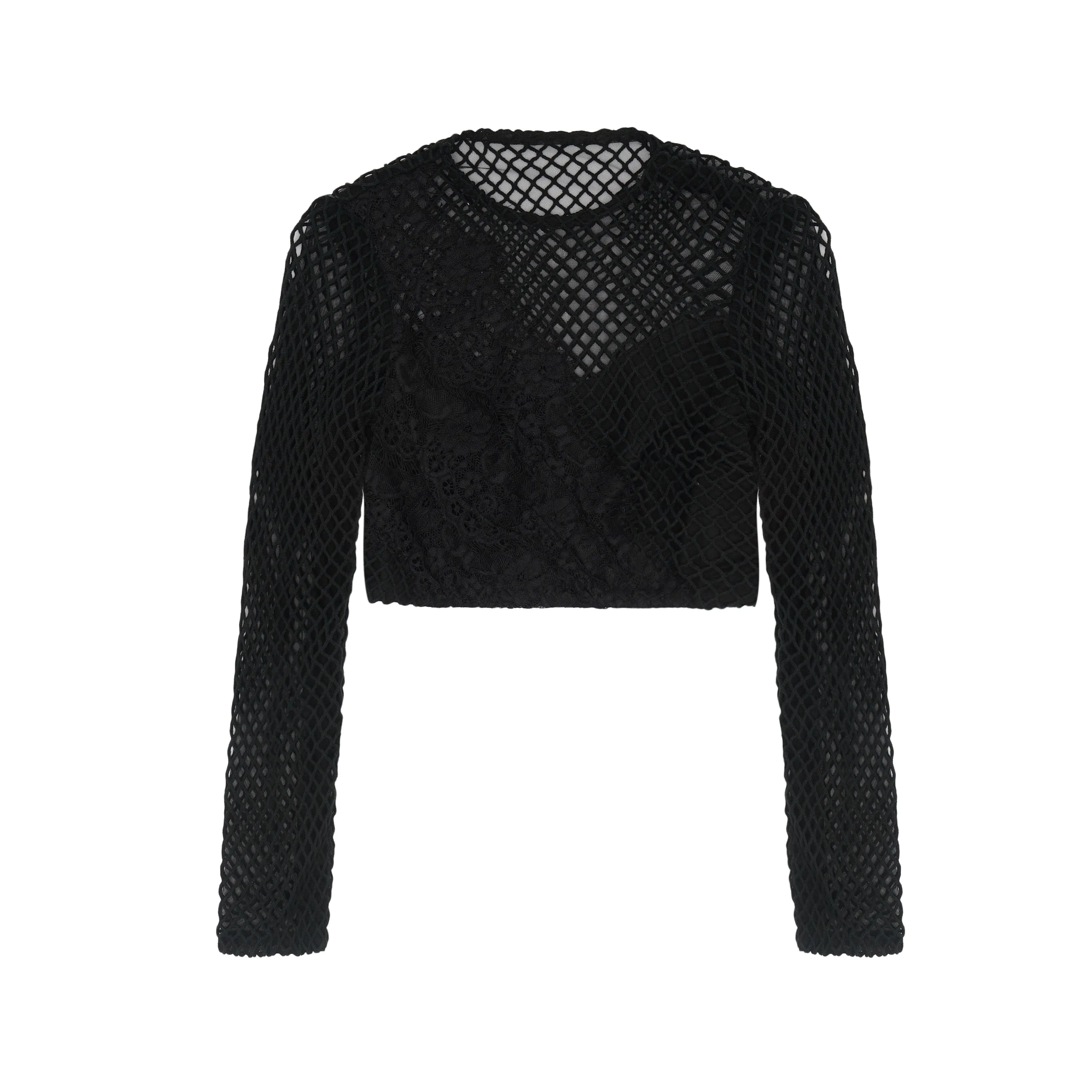 Black Crop with Mesh & Lace