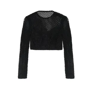 Black Crop with Mesh & Lace
