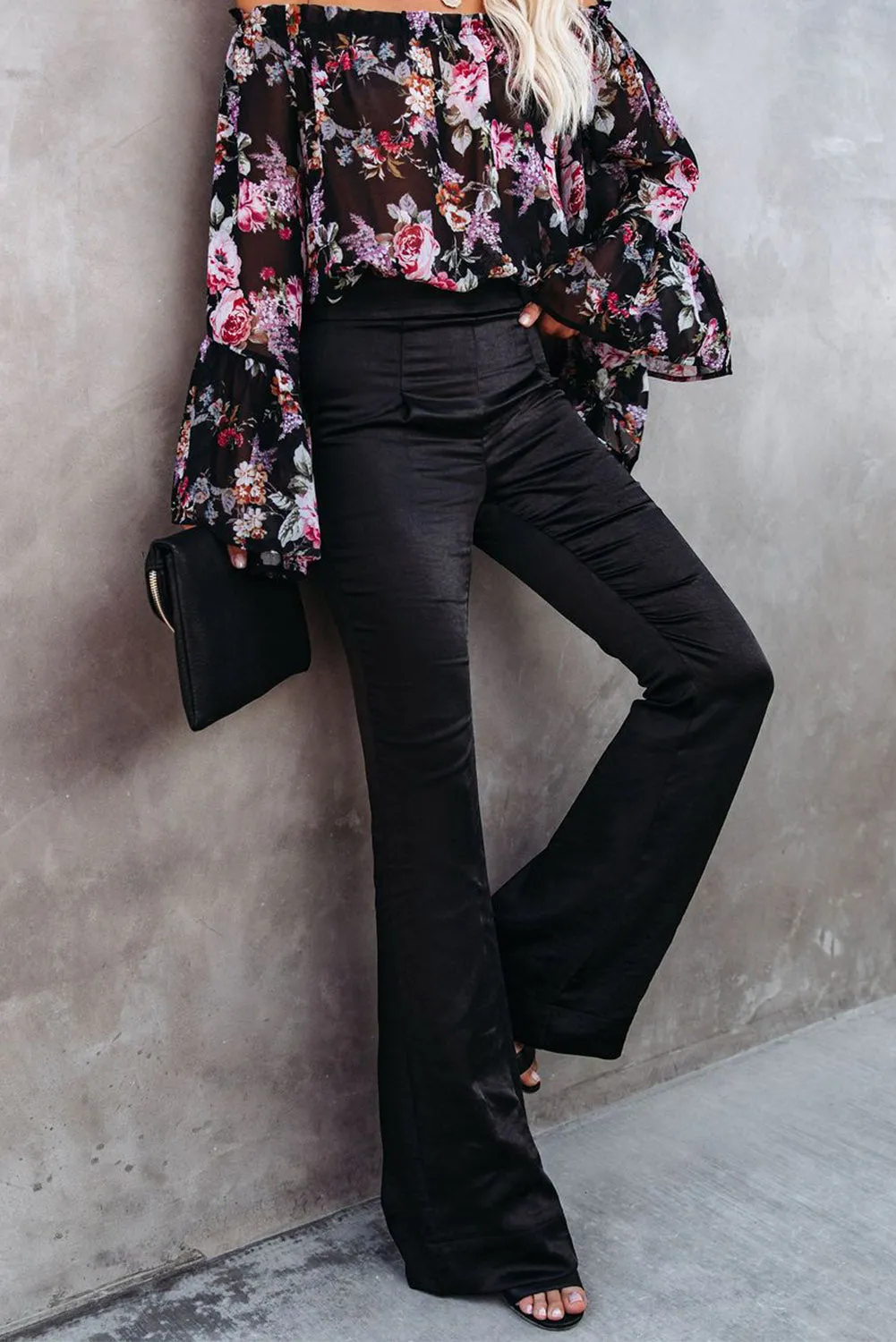 Black Satin Flared Pants
