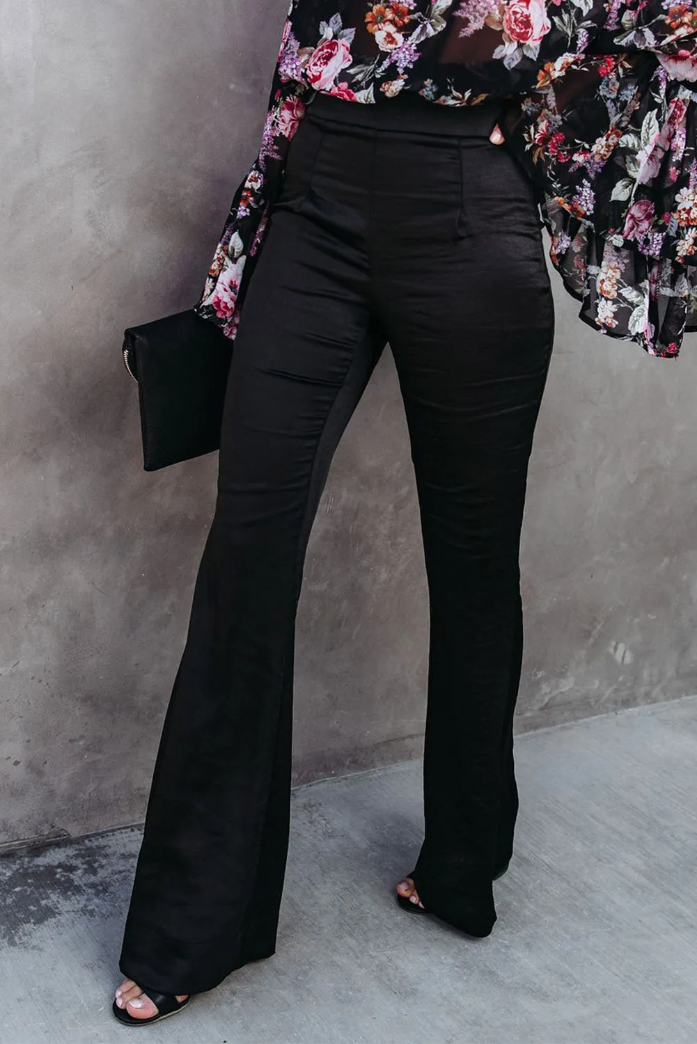 Black Satin Flared Pants