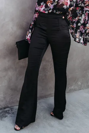 Black Satin Flared Pants