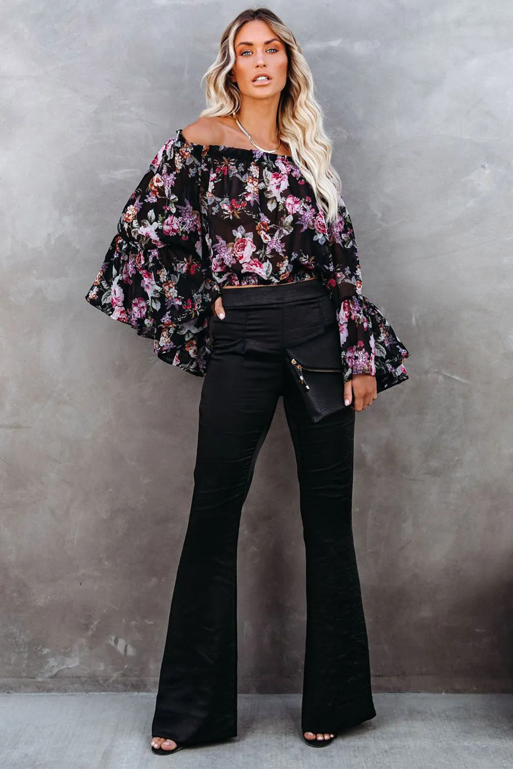 Black Satin Flared Pants