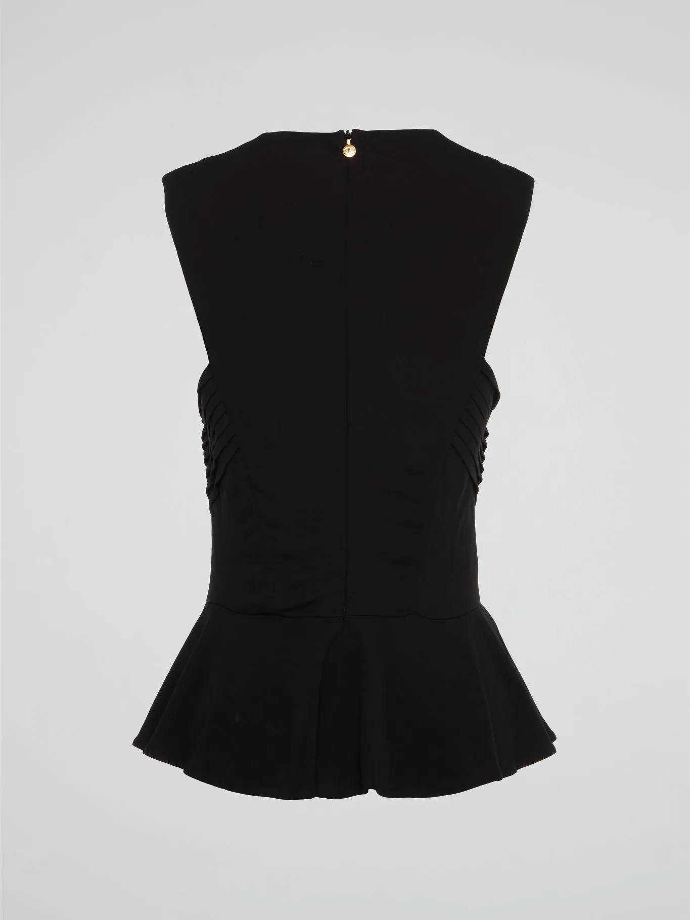 Black Sculpt Pleated Peplum Top